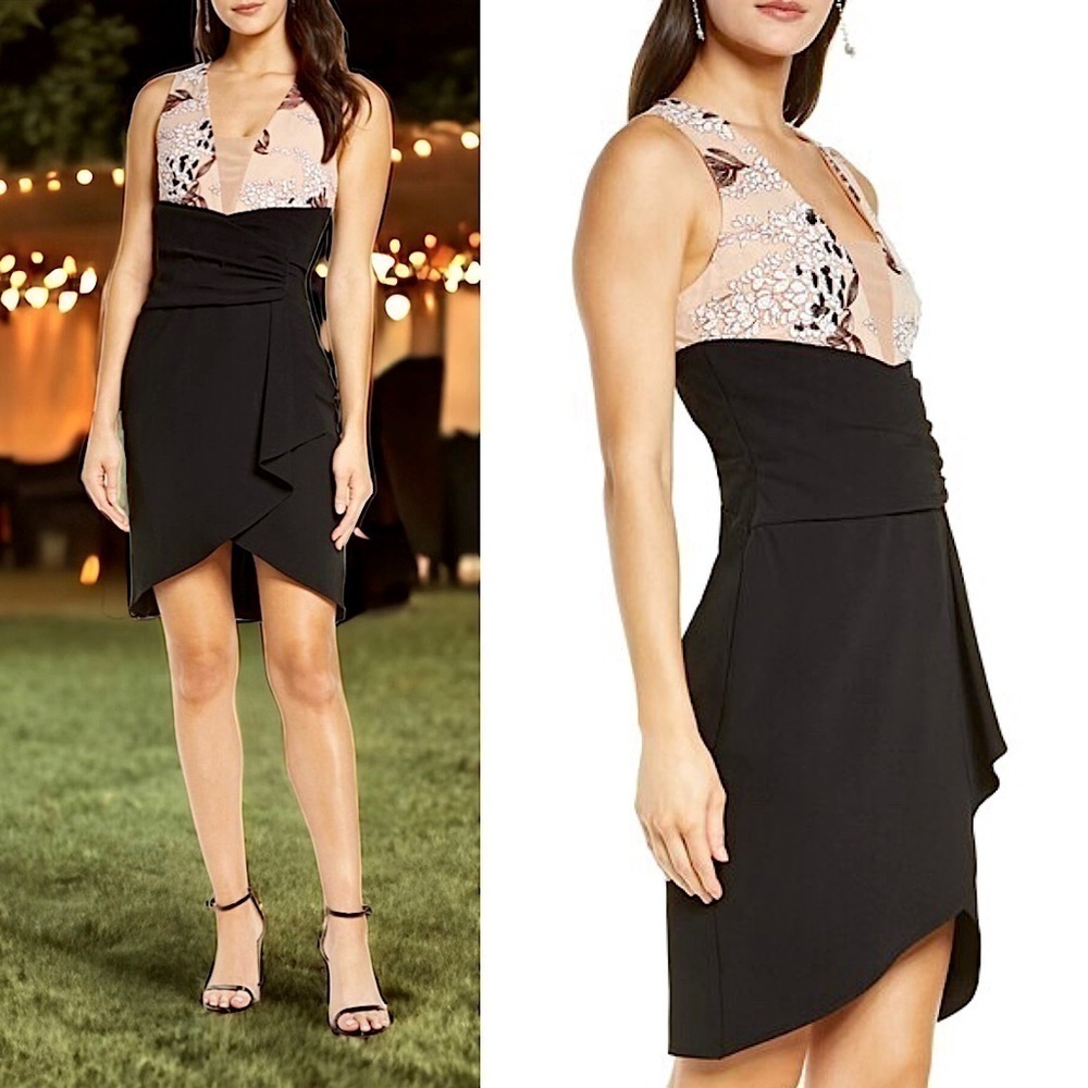 NWT ANTHROPOLOGIE Floral Embroidered Sleeveless Ruched Ruffle Faux Wrap Dress M